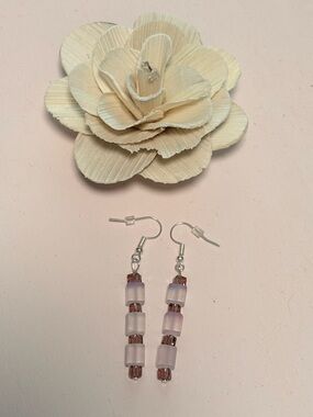 Frosted Pink and Purple Hue  Bead Drop Earrings with Silver Hooks